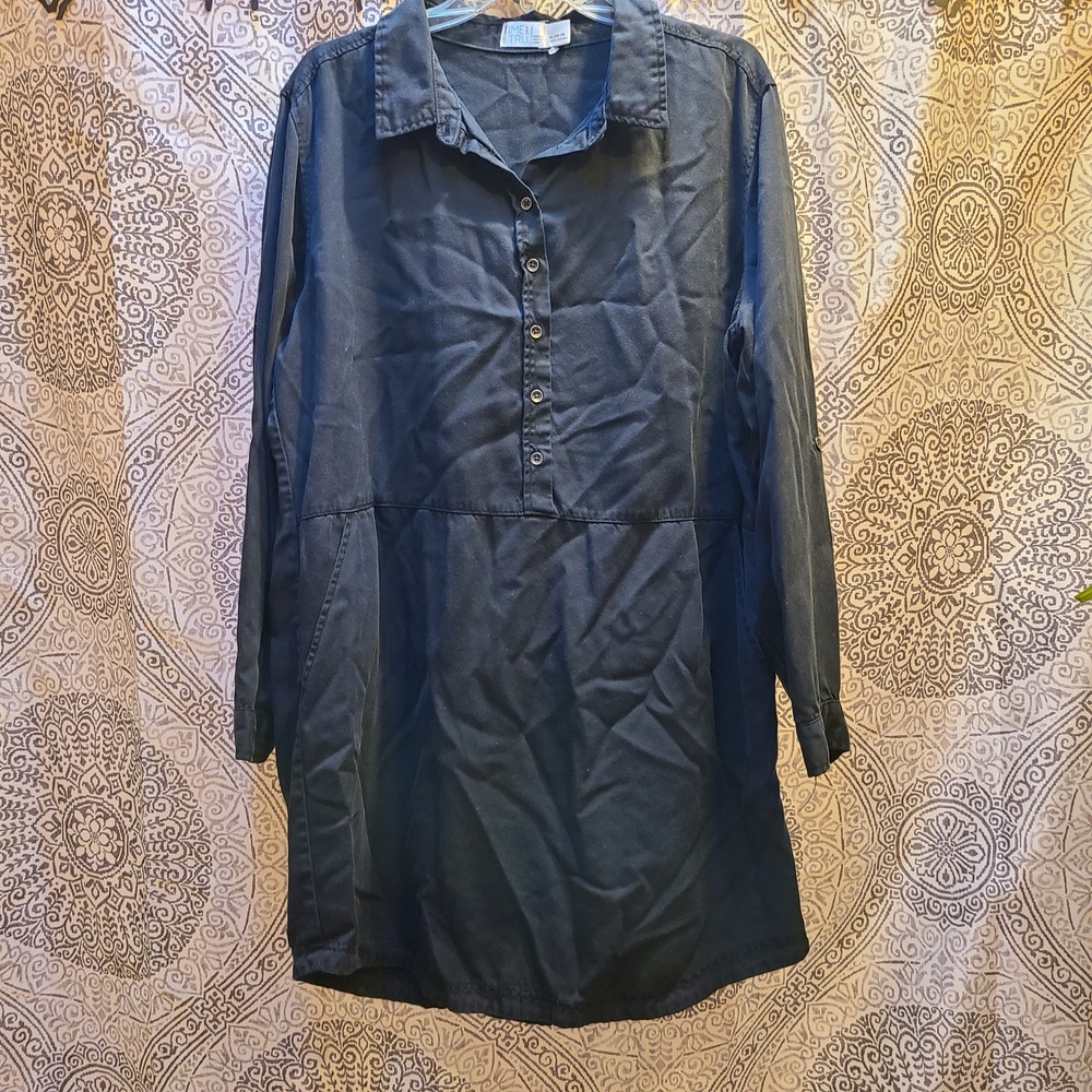 Time and Tru Shirt Dress Women XL Black Excellent Lyocell Roll Tab TTL18511SO